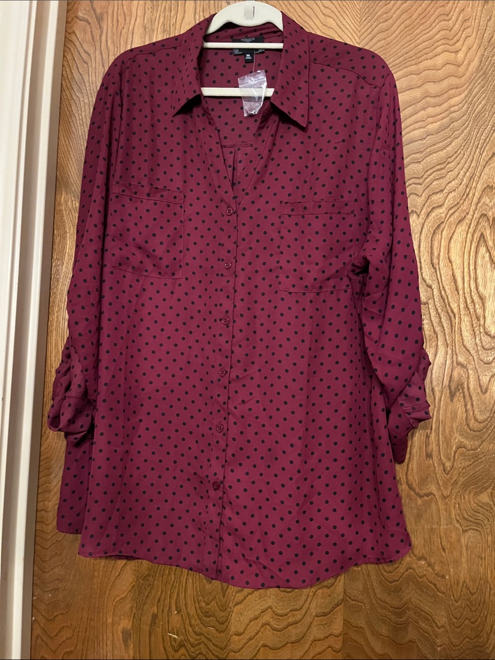 3x Perch by Blue Pepper Burgundy Button-Down Shirt with Black Polka Dots